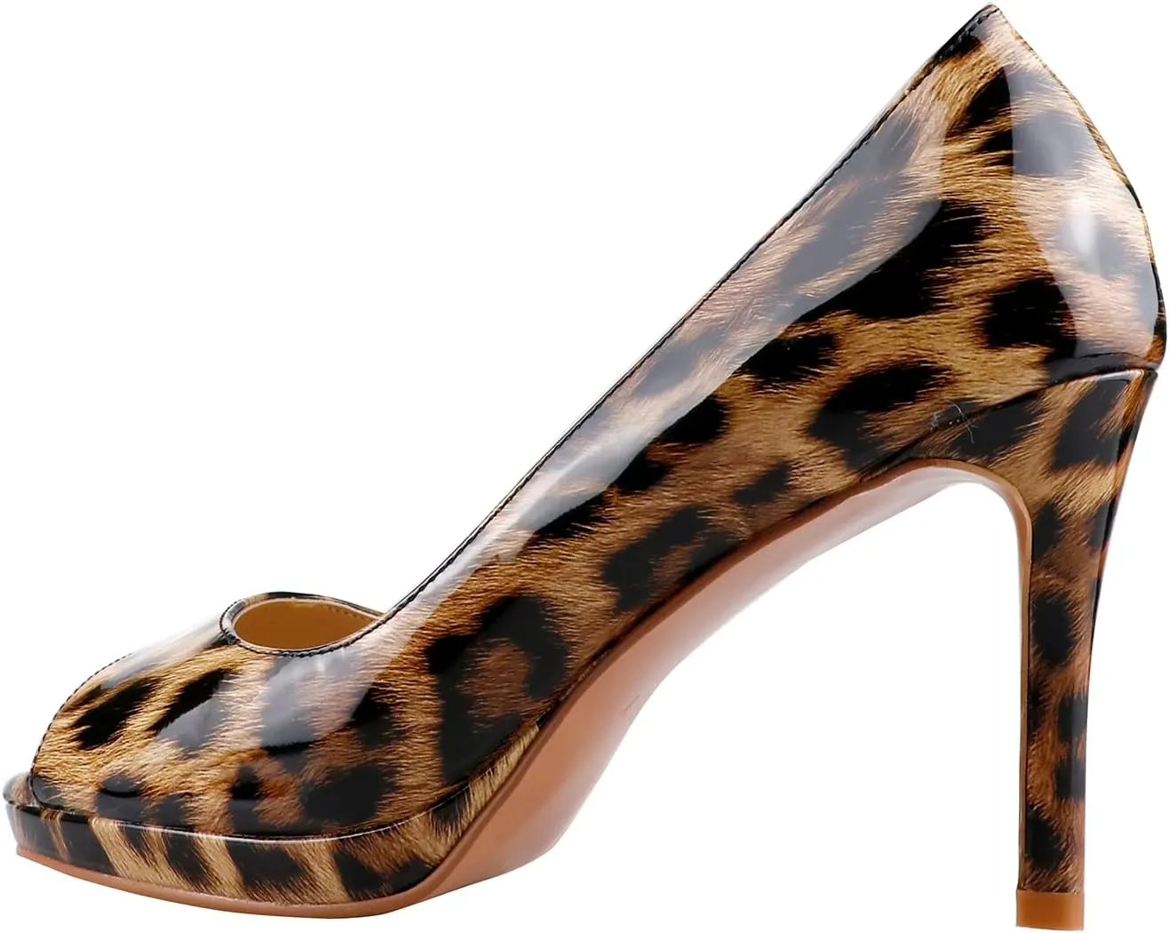 LEMUTISME Women's Patent Leather Sexy Slip On Peep Toe High Heel Dress Pumps Chic Glossy Open Toe Stiletto Heel Platform Sandals