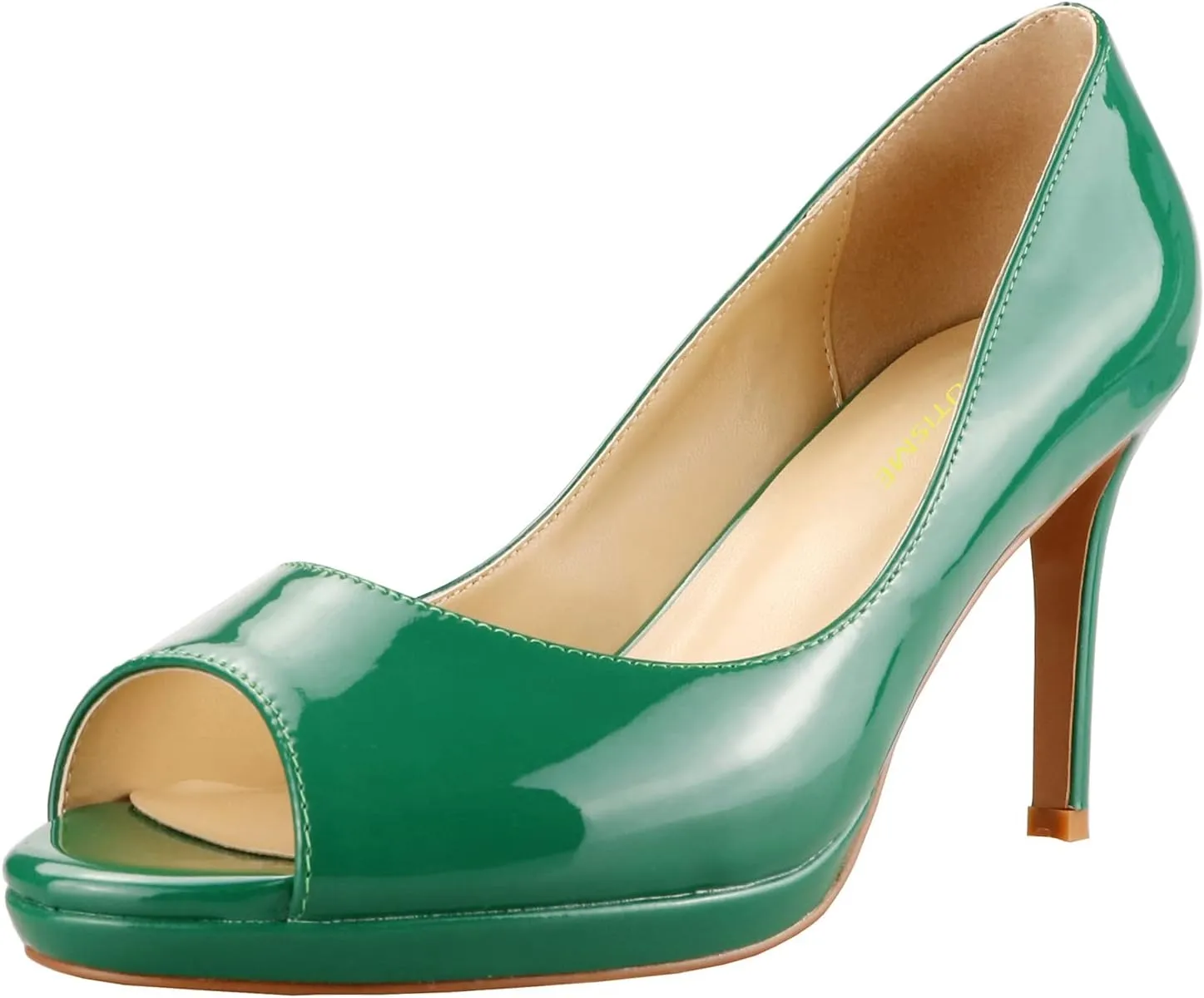 LEMUTISME Women's Patent Leather Sexy Slip On Peep Toe High Heel Dress Pumps Chic Glossy Open Toe Stiletto Heel Platform Sandals