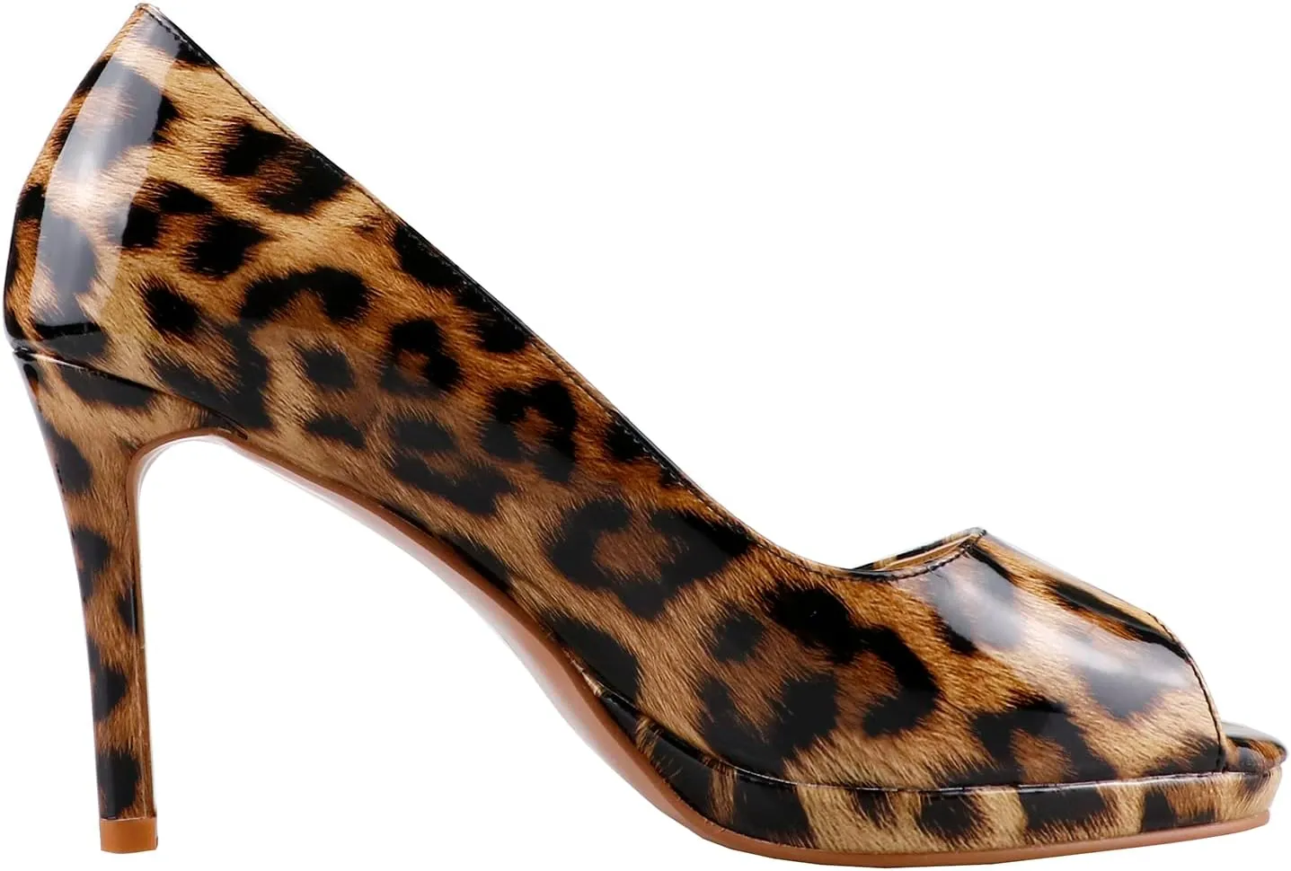LEMUTISME Women's Patent Leather Sexy Slip On Peep Toe High Heel Dress Pumps Chic Glossy Open Toe Stiletto Heel Platform Sandals