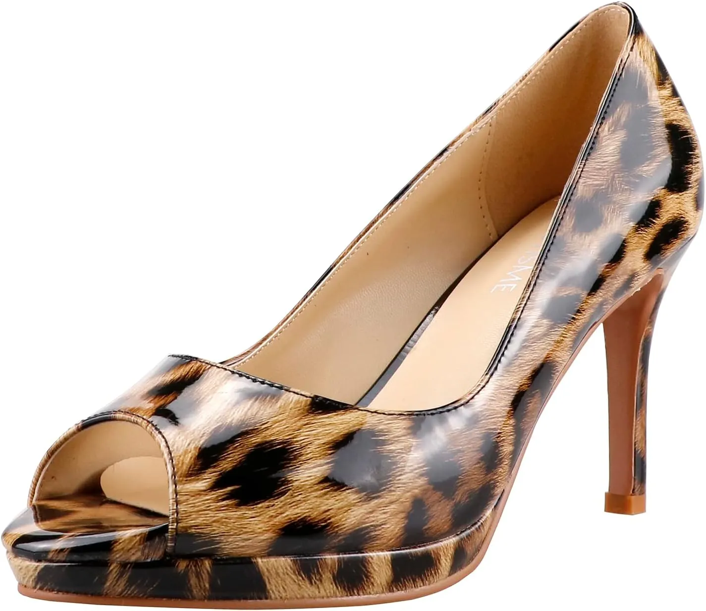 LEMUTISME Women's Patent Leather Sexy Slip On Peep Toe High Heel Dress Pumps Chic Glossy Open Toe Stiletto Heel Platform Sandals
