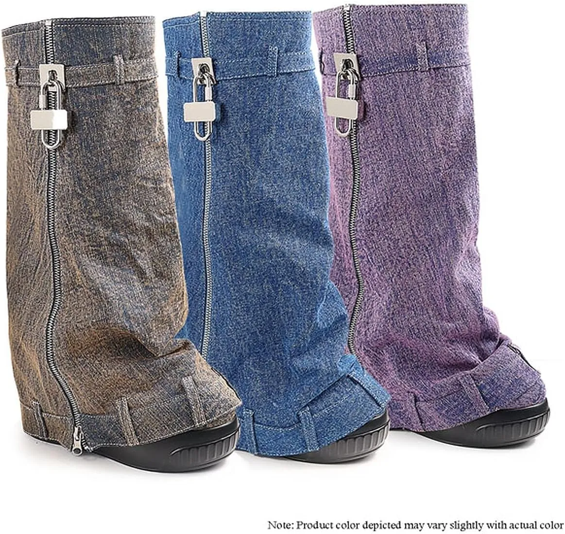 Liliana Women Fold Over Platform Knee High Pull On Boots with Padlock