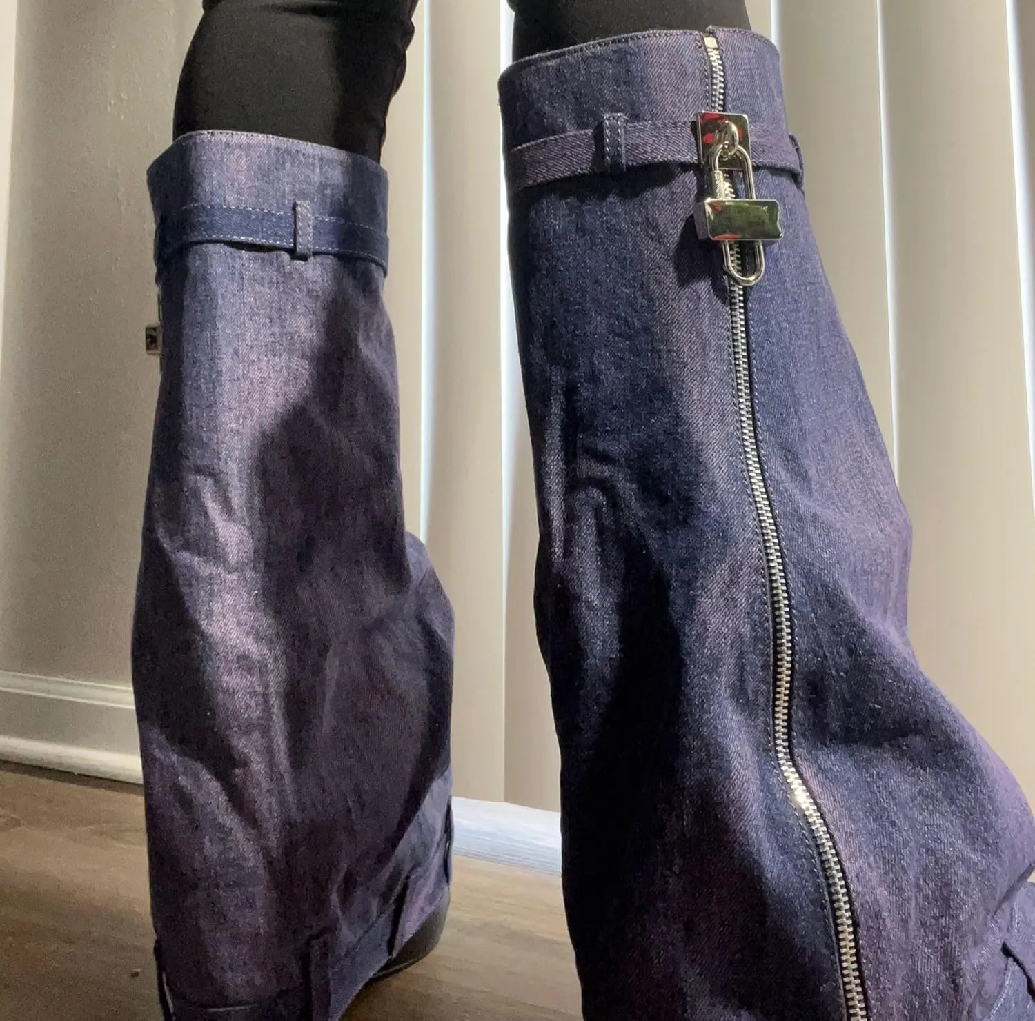 Liliana Women Fold Over Platform Knee High Pull On Boots with Padlock