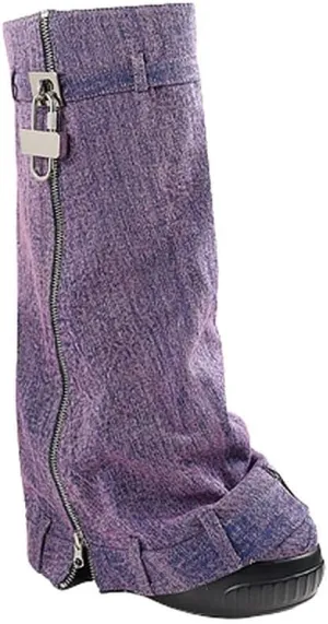 Liliana Women Fold Over Platform Knee High Pull On Boots with Padlock