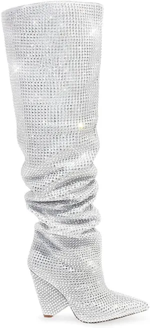 Liliana Women's Pointed Toe Fashion Rhinestones Boots Over Knee High Slouch Pull On Boots