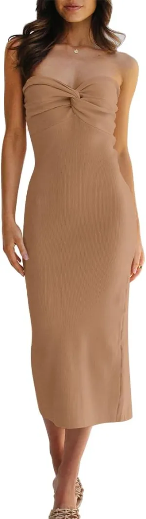 LILLUSORY Knitted Dresses Twisted Front Bodycon Dress with Back Slit