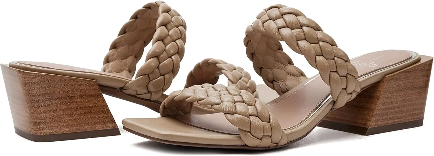 Linea Paolo - IRENE - Womens Mid-Height Stacked Cuban Heel Slide Sandals With Braided Nappa Straps