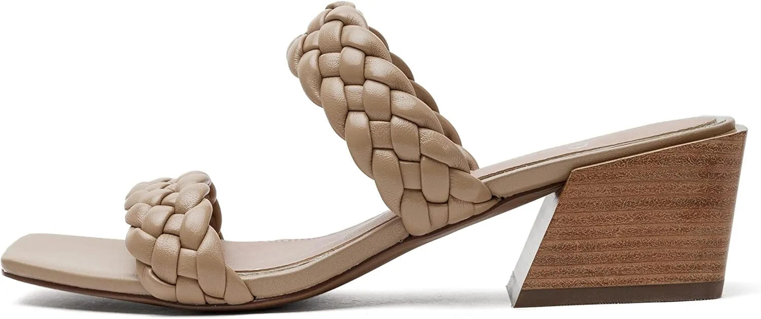 Linea Paolo - IRENE - Womens Mid-Height Stacked Cuban Heel Slide Sandals With Braided Nappa Straps