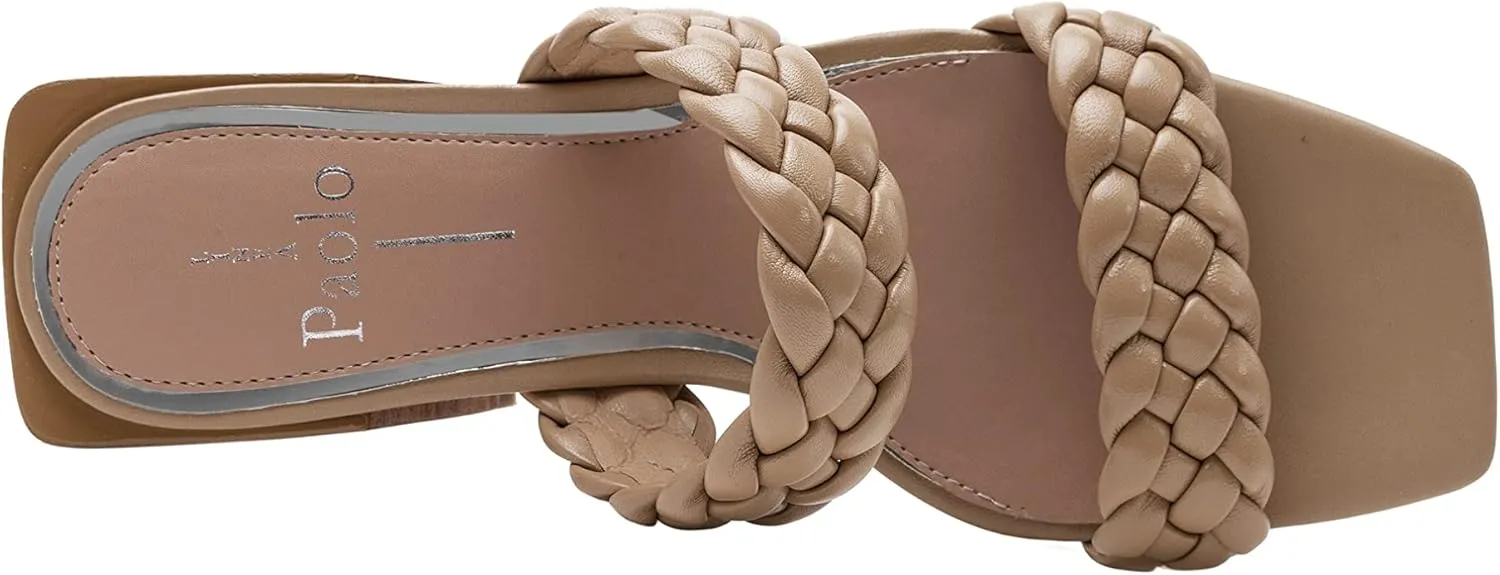 Linea Paolo - IRENE - Womens Mid-Height Stacked Cuban Heel Slide Sandals With Braided Nappa Straps