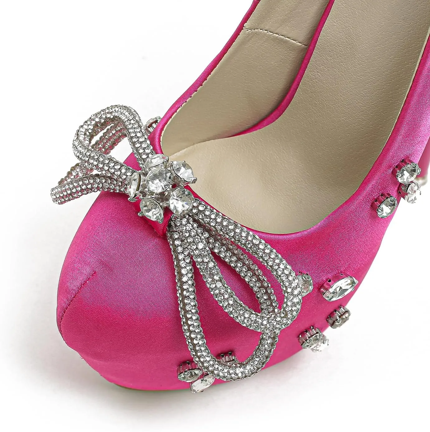 LISHAN Platform Rhinestone Bow Heel Pumps Sexy 5.9 in High Heel Satin Sandals