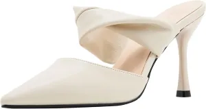 LizFoYa Women Pointed Toe Mule High Heels Twisted Band Slip On Dress Heels Office Suit Slide Sandals