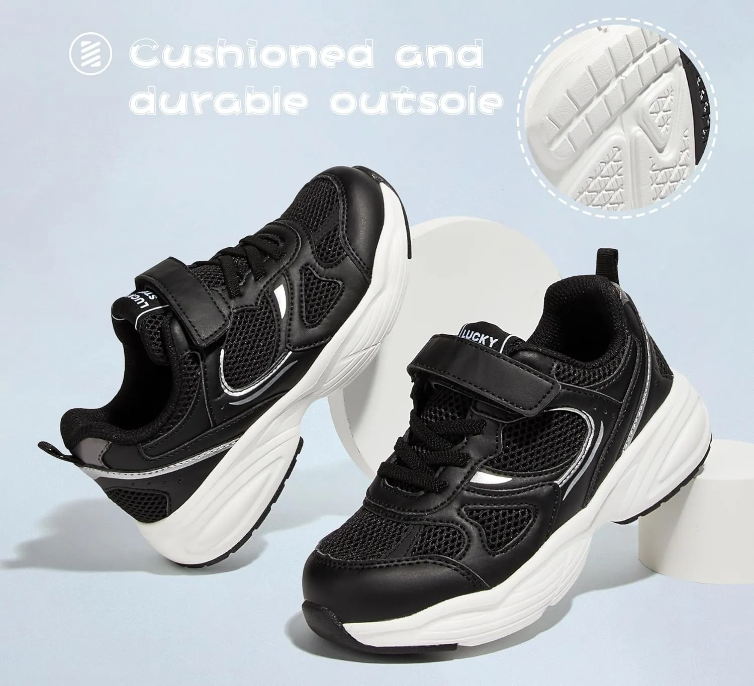 LUCKY STEP Kids Tennis Running Shoes for Children Athletic Sports Gym Lightweight Casual Walking Wide Shoes Toddler School Sneakers