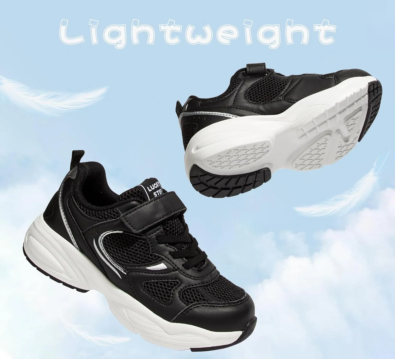 LUCKY STEP Kids Tennis Running Shoes for Children Athletic Sports Gym Lightweight Casual Walking Wide Shoes Toddler School Sneakers