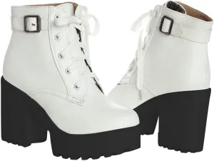 LUXMAX Women Platform Lace Up Ankle Boots Block High Heel Winter Booties