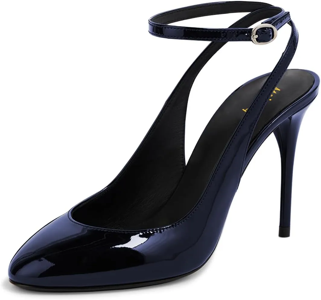 Maiyang Women Glossy Round Toe Stiletto High Heel Pumps Ankle Strap Buckle Elegant Prom Evening Dress Sandals Size 4-16 US