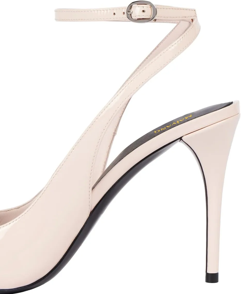 Maiyang Women Glossy Round Toe Stiletto High Heel Pumps Ankle Strap Buckle Elegant Prom Evening Dress Sandals Size 4-16 US