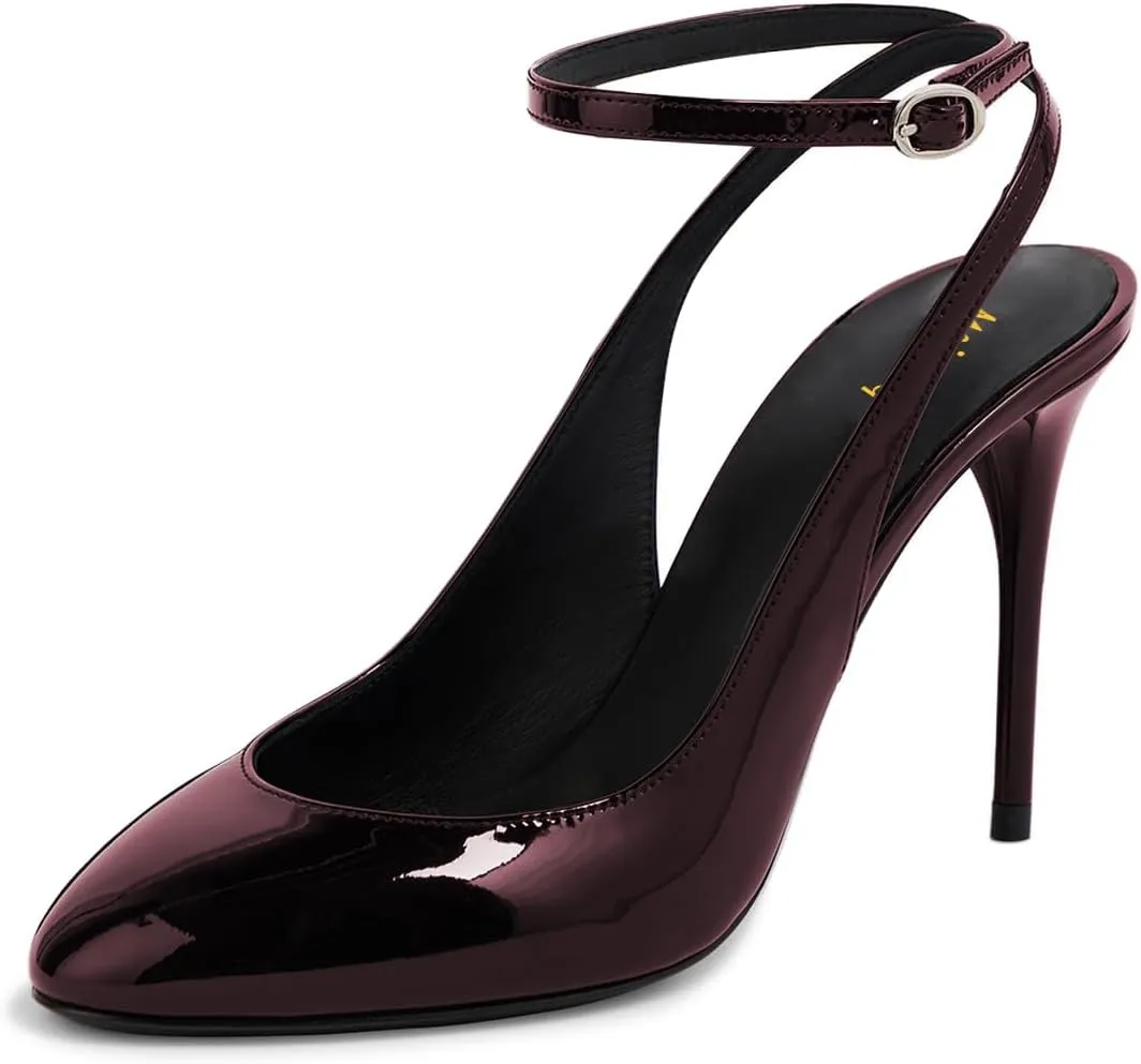 Maiyang Women Glossy Round Toe Stiletto High Heel Pumps Ankle Strap Buckle Elegant Prom Evening Dress Sandals Size 4-16 US