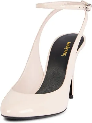 Maiyang Women Glossy Round Toe Stiletto High Heel Pumps Ankle Strap Buckle Elegant Prom Evening Dress Sandals Size 4-16 US