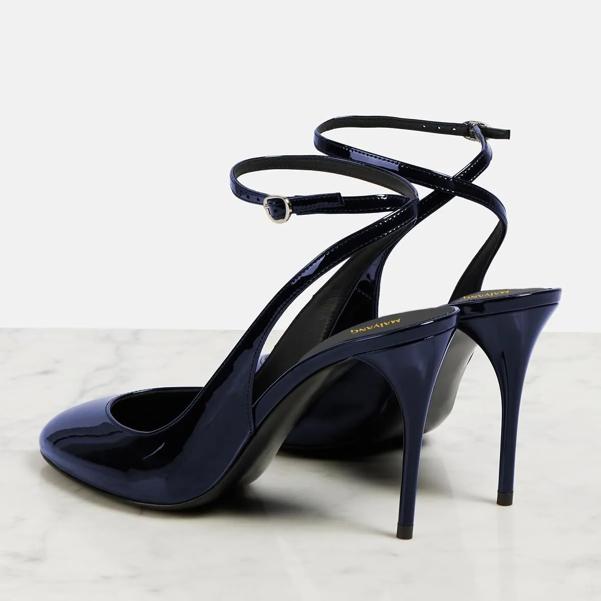 Maiyang Women Glossy Round Toe Stiletto High Heel Pumps Ankle Strap Buckle Elegant Prom Evening Dress Sandals Size 4-16 US