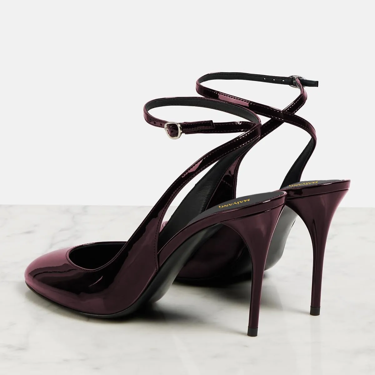 Maiyang Women Glossy Round Toe Stiletto High Heel Pumps Ankle Strap Buckle Elegant Prom Evening Dress Sandals Size 4-16 US