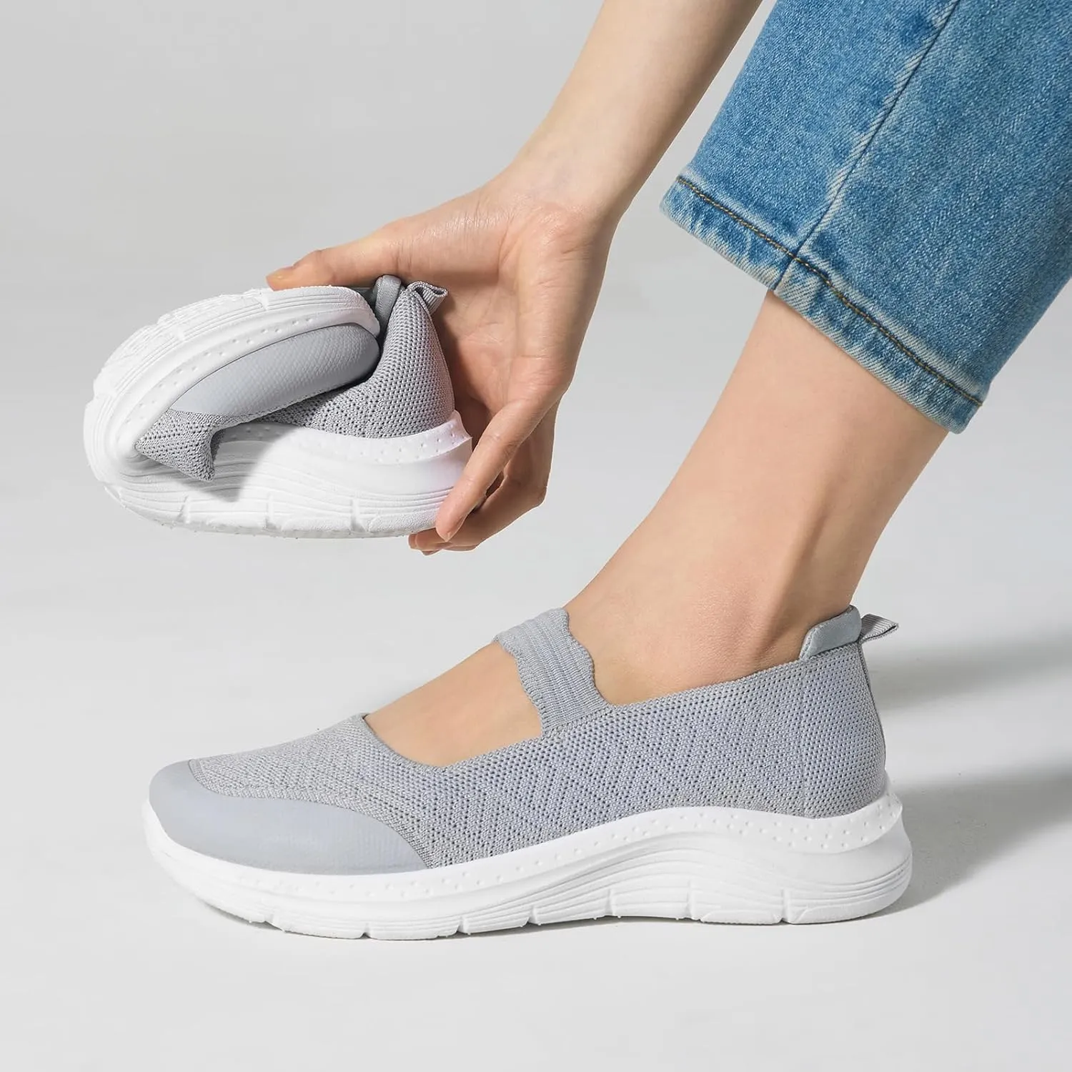 Mary Jane Flats Comfortable Lightweight Walking Shoes Breathable Non Slip Dressy Casual Knit Flats for Women