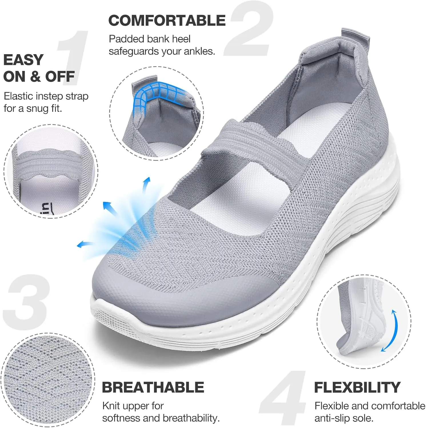 Mary Jane Flats Comfortable Lightweight Walking Shoes Breathable Non Slip Dressy Casual Knit Flats for Women