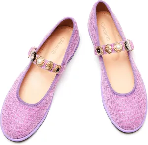 Mary Jane Flats;Round Toe Ballet Flat;Imitation Pearls;Strass & Metal