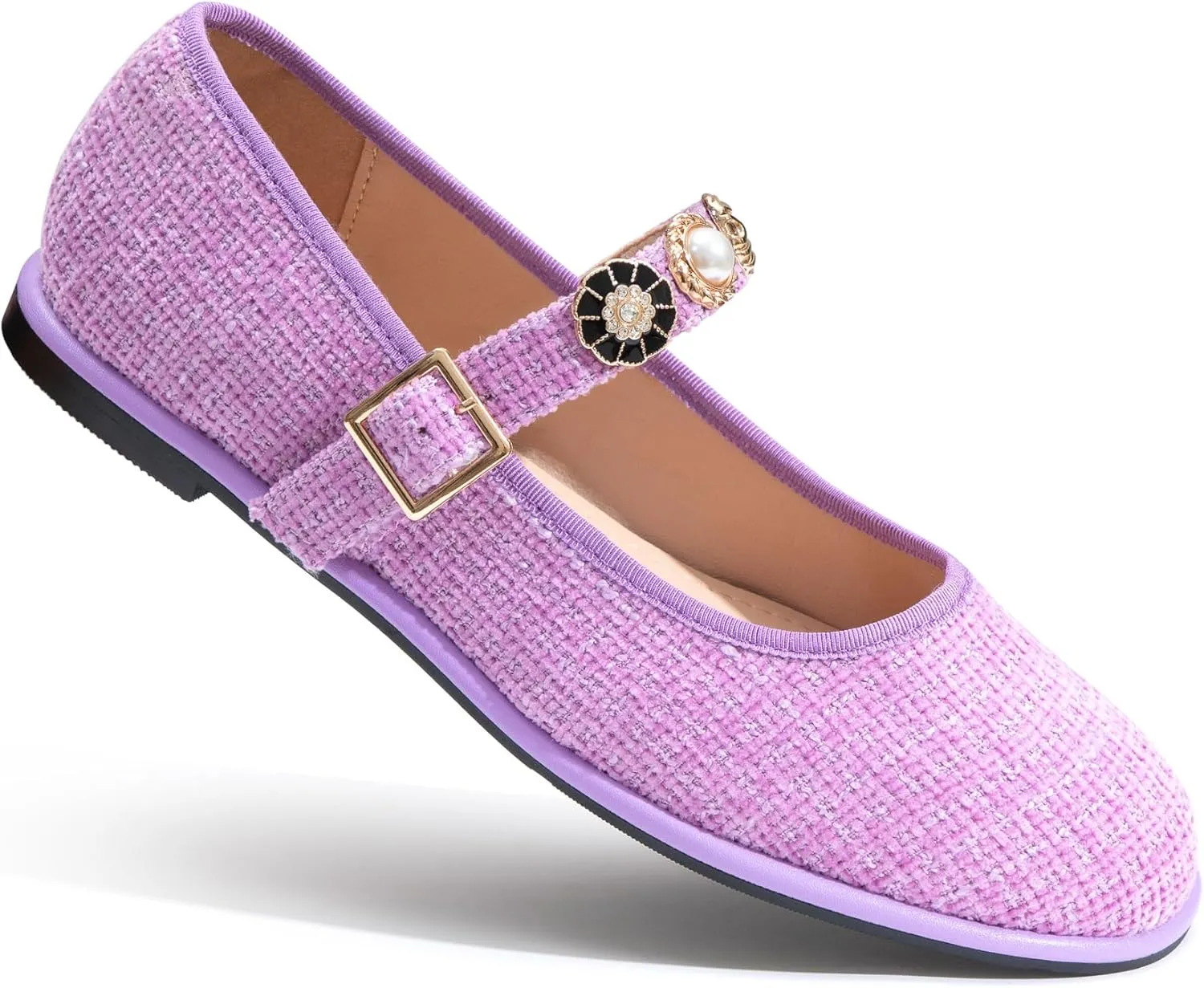 Mary Jane Flats;Round Toe Ballet Flat;Imitation Pearls;Strass & Metal