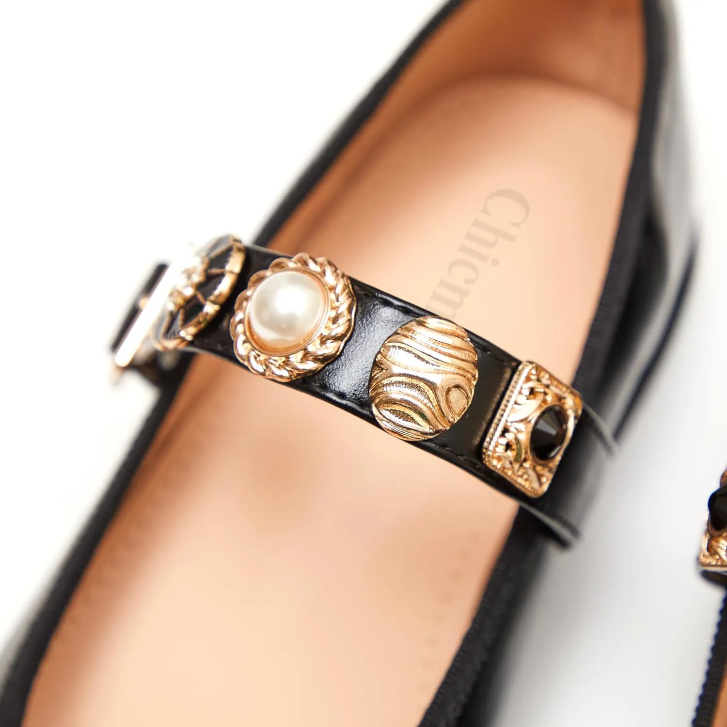 Mary Jane Flats;Round Toe Ballet Flat;Imitation Pearls;Strass & Metal