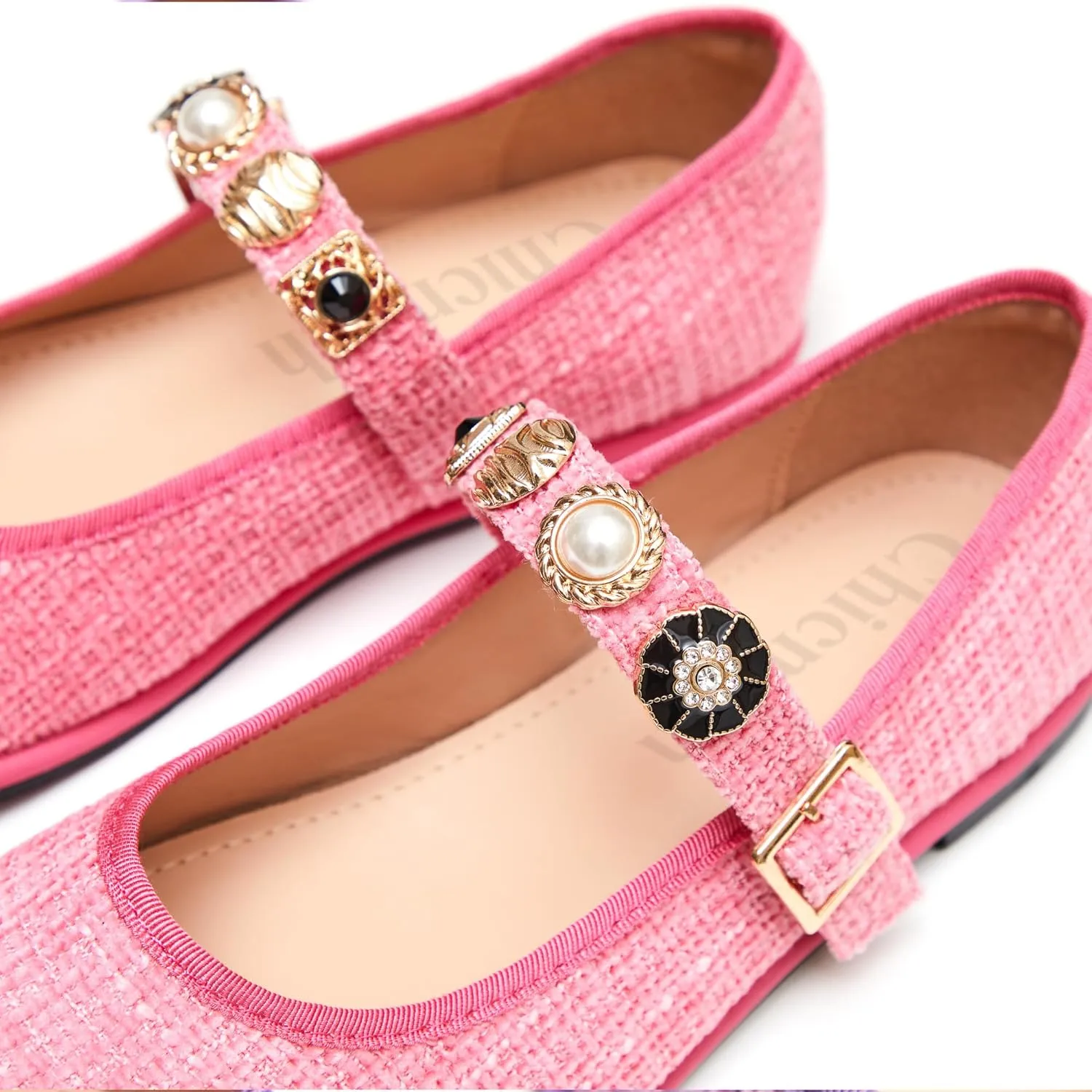 Mary Jane Flats;Round Toe Ballet Flat;Imitation Pearls;Strass & Metal