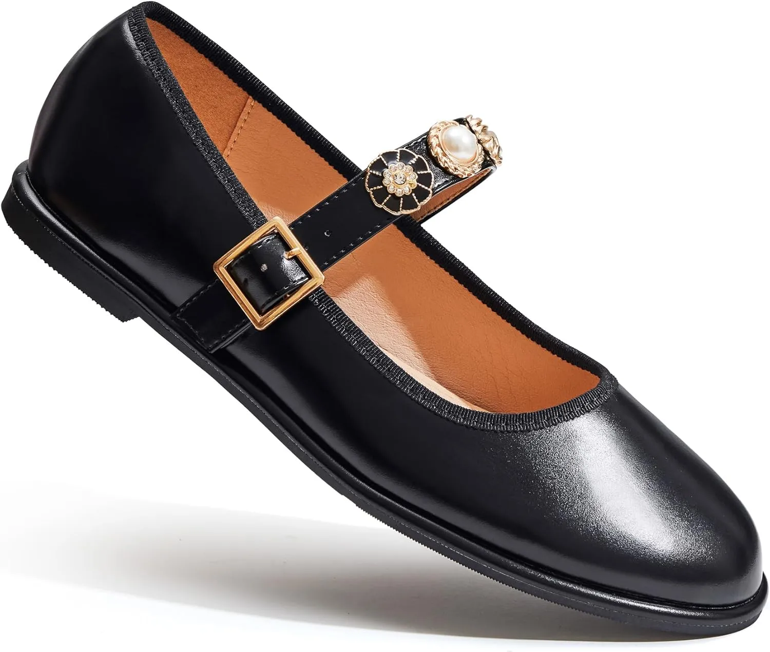 Mary Jane Flats;Round Toe Ballet Flat;Imitation Pearls;Strass & Metal