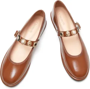 Mary Jane Flats;Round Toe Ballet Flat;Imitation Pearls;Strass & Metal