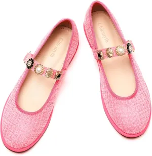 Mary Jane Flats;Round Toe Ballet Flat;Imitation Pearls;Strass & Metal
