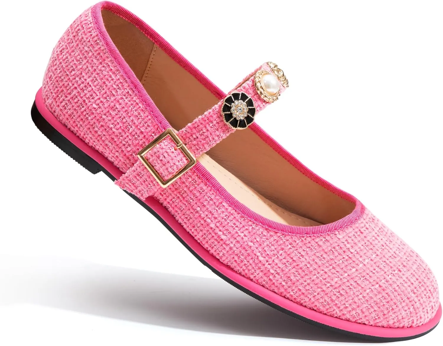 Mary Jane Flats;Round Toe Ballet Flat;Imitation Pearls;Strass & Metal