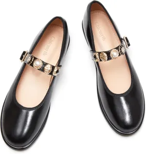 Mary Jane Flats;Round Toe Ballet Flat;Imitation Pearls;Strass & Metal