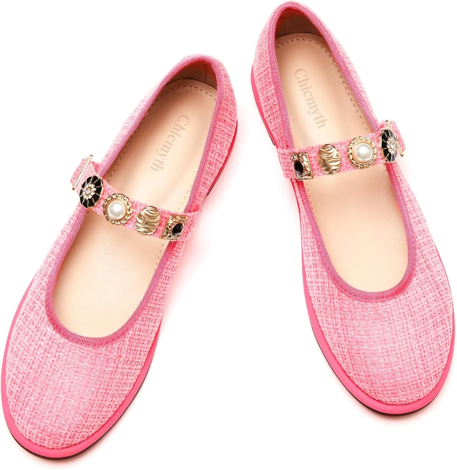 Mary Jane Flats;Round Toe Ballet Flat;Imitation Pearls;Strass & Metal