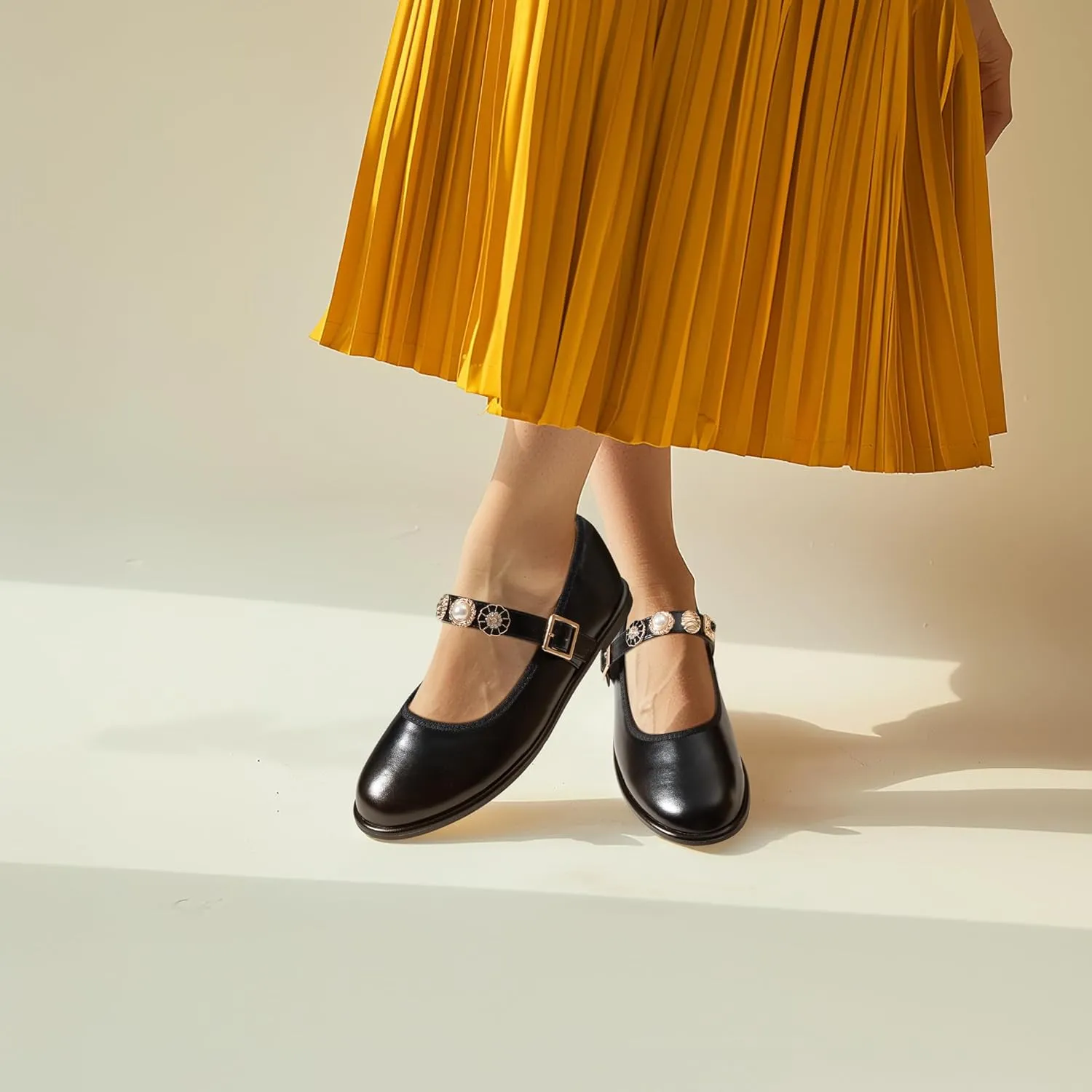 Mary Jane Flats;Round Toe Ballet Flat;Imitation Pearls;Strass & Metal
