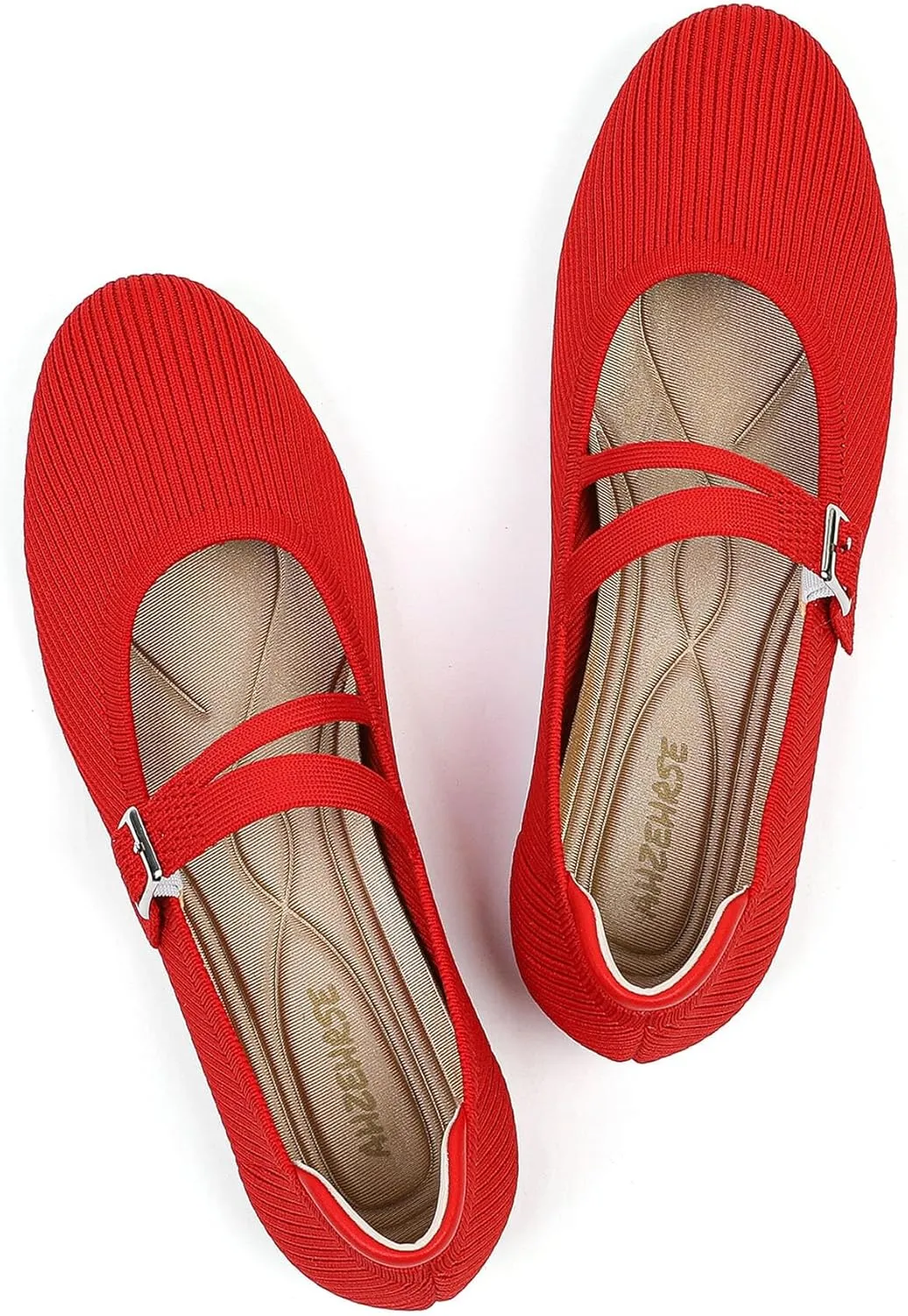 Mary Janes for Women Ballet Flats Comfortable Round Toe Knit Slip On Flats Adjustable Straps Casual Work Dress Flats Shoes