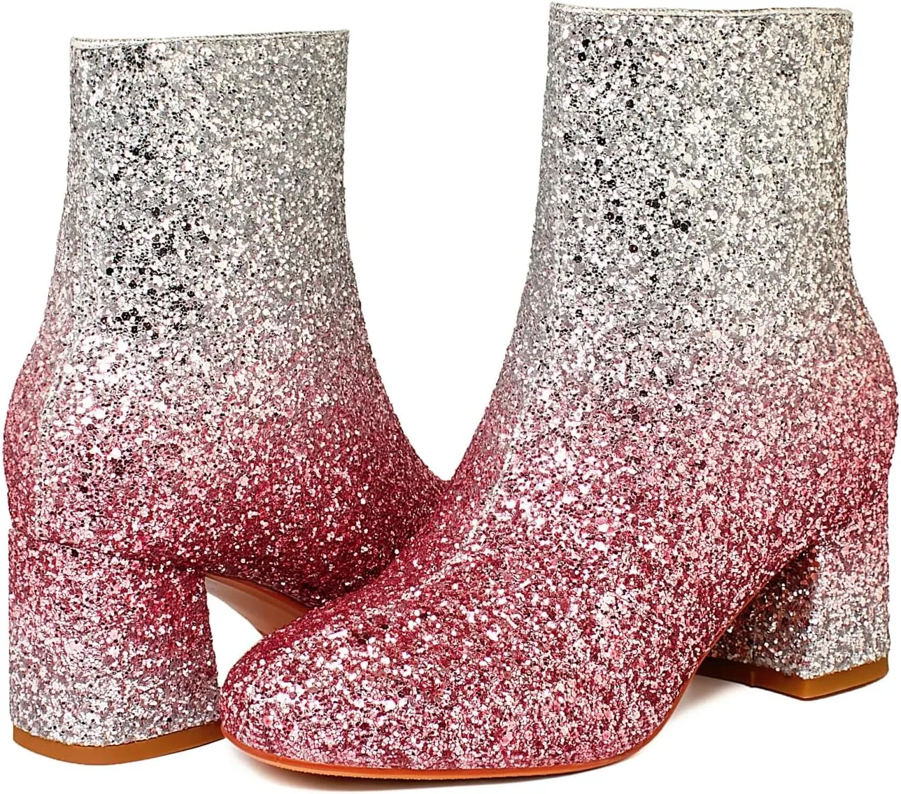 MAVMAX Women's Sequin Glitter Ankle Boots Chunky Heels Sparkly Booties