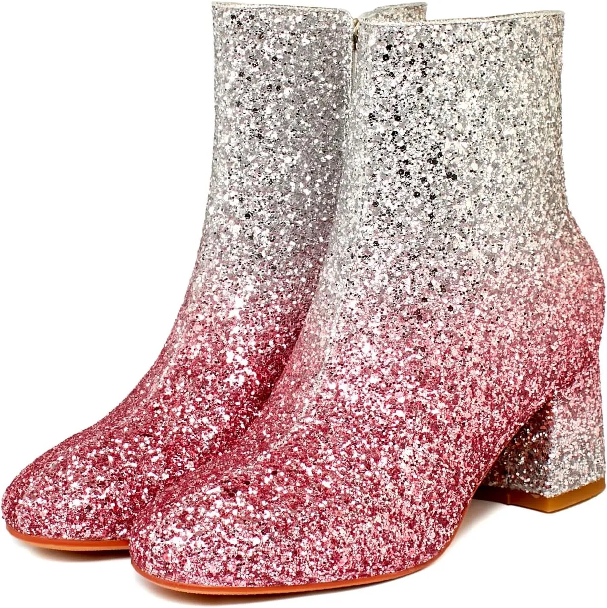 MAVMAX Women's Sequin Glitter Ankle Boots Chunky Heels Sparkly Booties