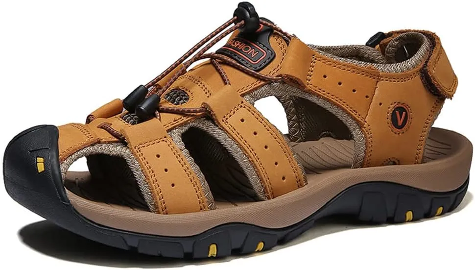 Maylrvjv Men's Outdoor Sports Sandals Lightweight Comfortable Hiking Walking Leather Casual Sandals Water Shoes