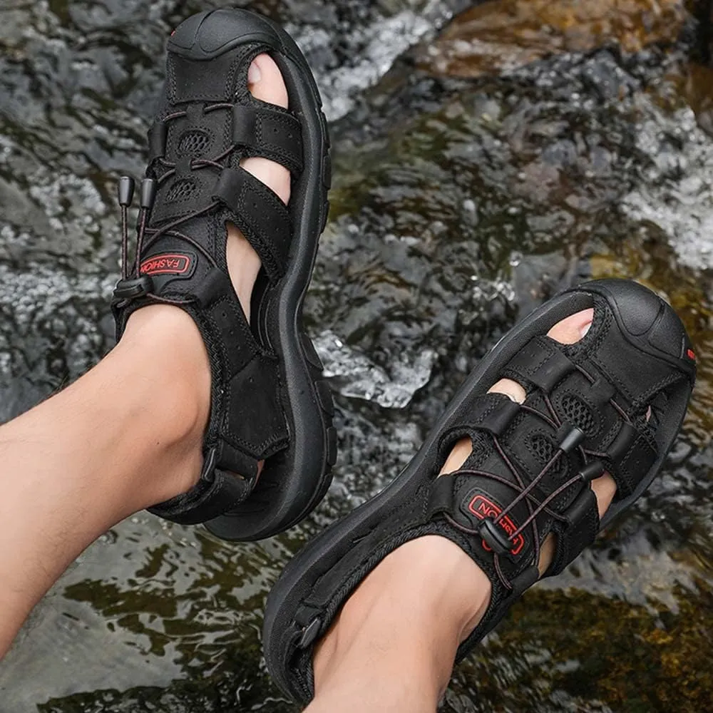 Maylrvjv Men's Outdoor Sports Sandals Lightweight Comfortable Hiking Walking Leather Casual Sandals Water Shoes