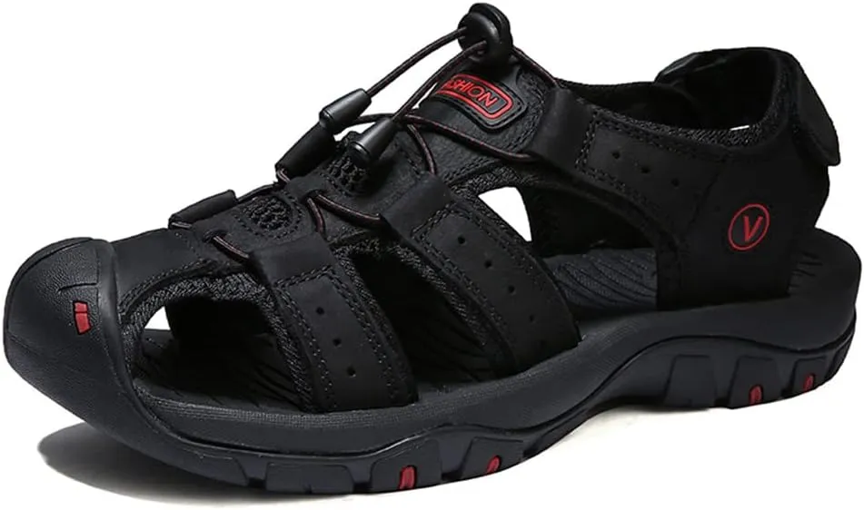 Maylrvjv Men's Outdoor Sports Sandals Lightweight Comfortable Hiking Walking Leather Casual Sandals Water Shoes