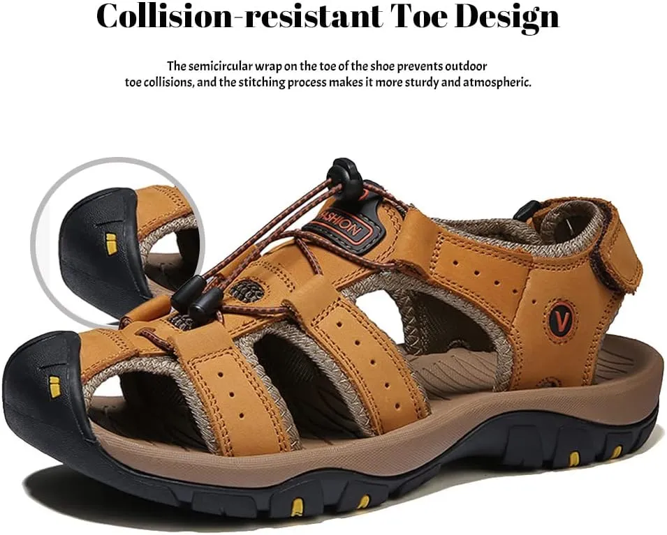 Maylrvjv Men's Outdoor Sports Sandals Lightweight Comfortable Hiking Walking Leather Casual Sandals Water Shoes