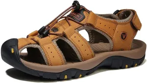 Maylrvjv Men's Outdoor Sports Sandals Lightweight Comfortable Hiking Walking Leather Casual Sandals Water Shoes