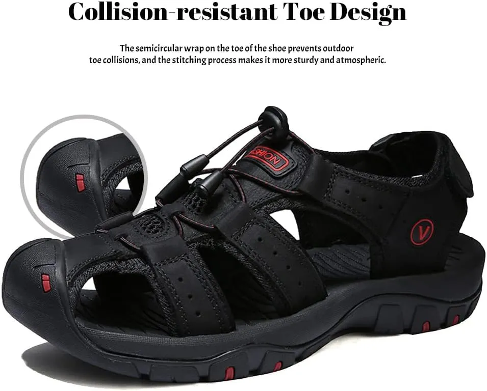 Maylrvjv Men's Outdoor Sports Sandals Lightweight Comfortable Hiking Walking Leather Casual Sandals Water Shoes