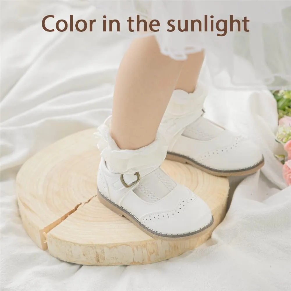 Meckior Toddler Little Girl Mary Jane Dress Shoes Ballet Flats for Girl Party School Shoes Bowknot Princess Shoes