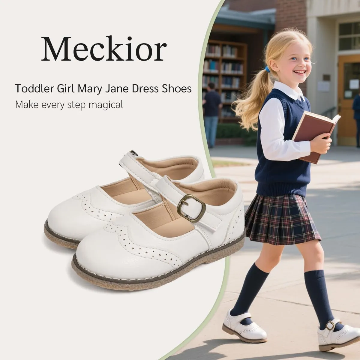 Meckior Toddler Little Girl Mary Jane Dress Shoes Ballet Flats for Girl Party School Shoes Bowknot Princess Shoes
