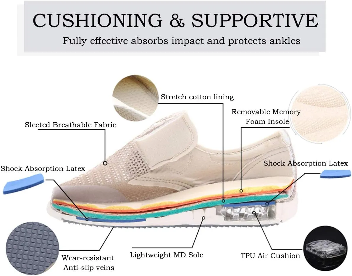 Mei MACLEOD Women's Wide Width Walking Shoes with Memory Foam Air Cushion Casual Sneakers Outdoor