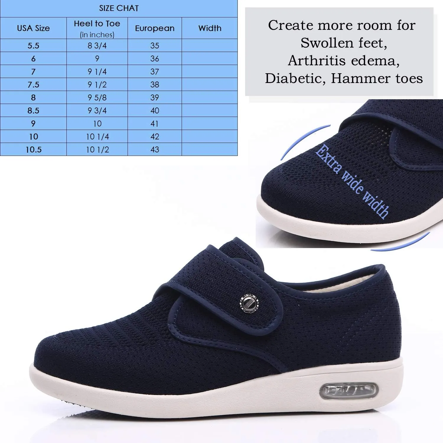 Mei MACLEOD Women's Wide Width Walking Shoes with Memory Foam Air Cushion Casual Sneakers Outdoor
