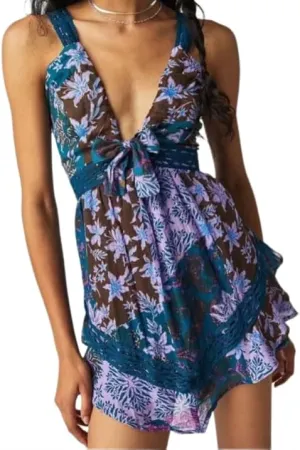 Melliflo Women's Floral Print Sleeveless Deep V Neck Twist Cute Mini Dress Backless Knot Boho Slim Fit Cami Dress
